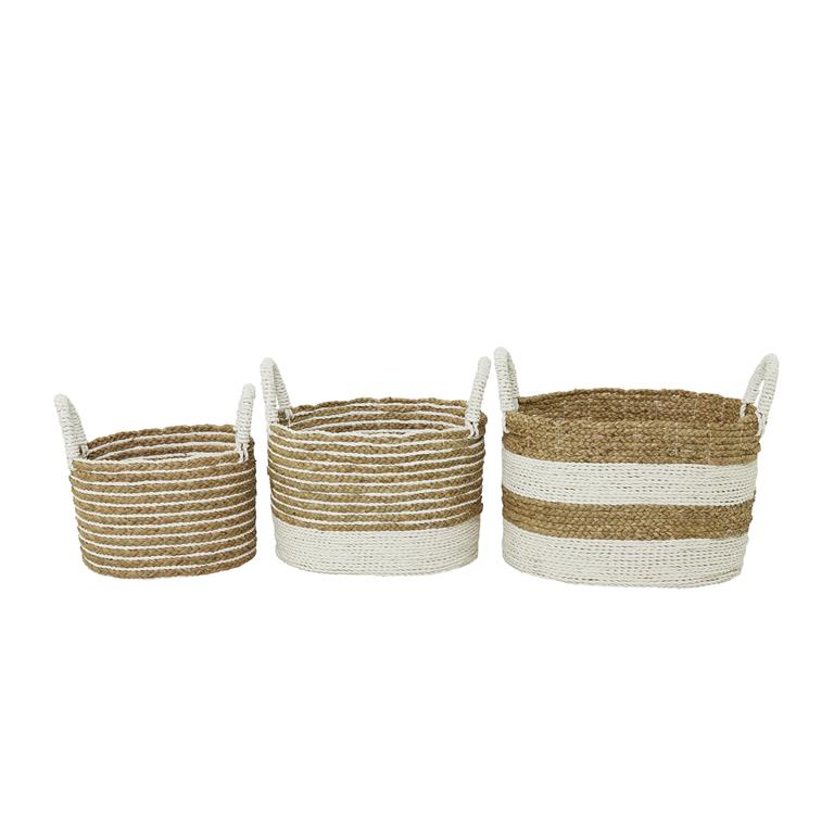 COSMOPOLITAN BROWN SEAGRASS HANDMADE TWO TONED STORAGE BASKET WITH HANDLES