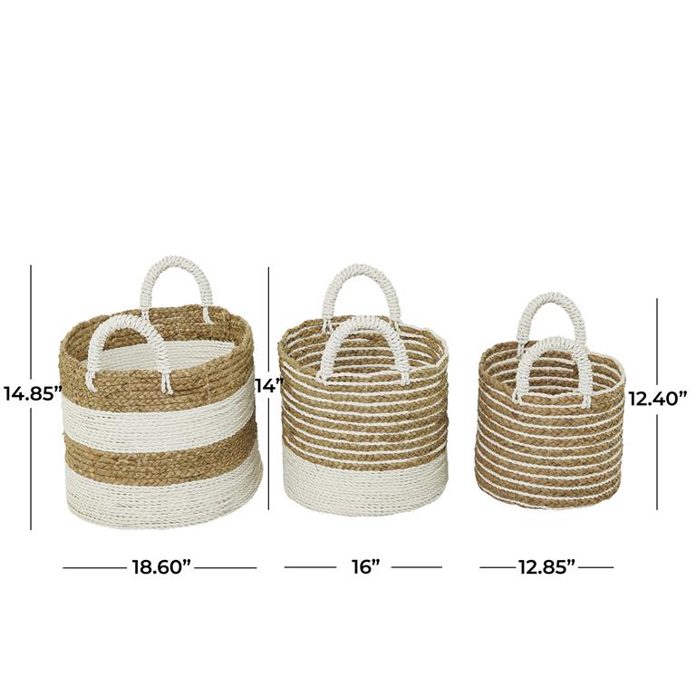 COSMOPOLITAN BROWN SEAGRASS HANDMADE TWO TONED STORAGE BASKET WITH HANDLES