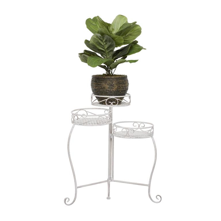 WHITE METAL SCROLL INDOOR OUTDOOR 3 TIER PLANTSTAND