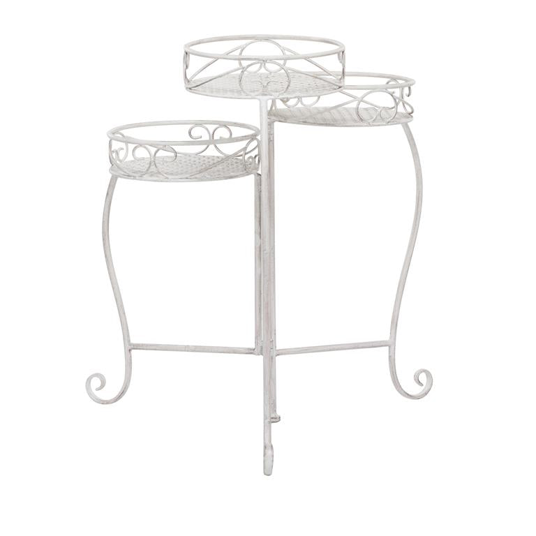 WHITE METAL SCROLL INDOOR OUTDOOR 3 TIER PLANTSTAND