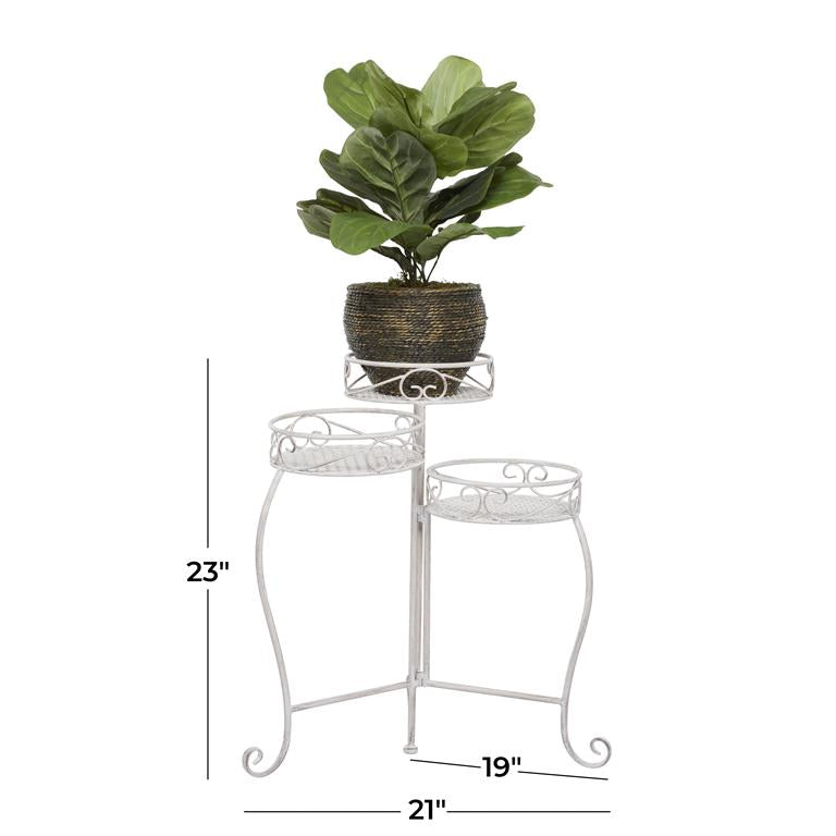 WHITE METAL SCROLL INDOOR OUTDOOR 3 TIER PLANTSTAND