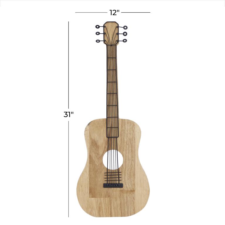 BROWN WOOD GUITAR WALL DECOR