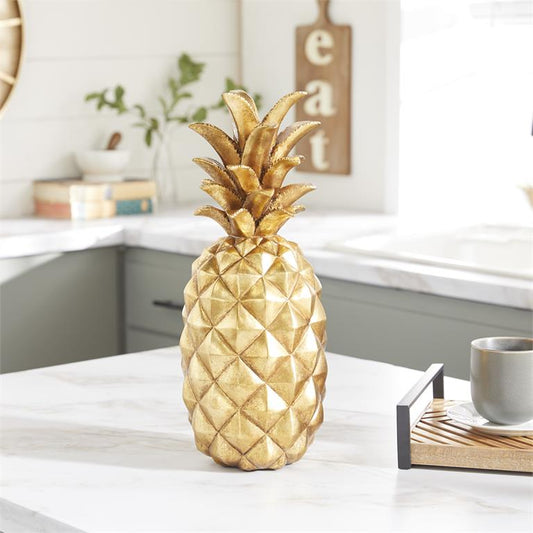 GOLD POLYSTONE FRUIT PINEAPPLE SCULPTURE