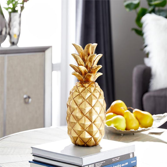 GOLD POLYSTONE FRUIT PINEAPPLE SCULPTURE