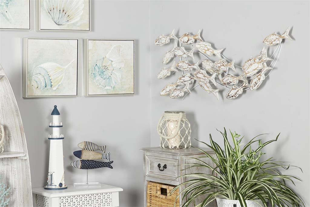 WHITE WOOD FISH HANDMADE WALL DECOR