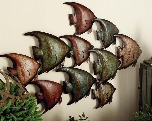 MULTI COLORED METAL FISH INDOOR OUTDOOR WALL DECOR