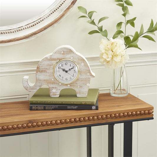 WHITE WOOD ELEPHANT CLOCK