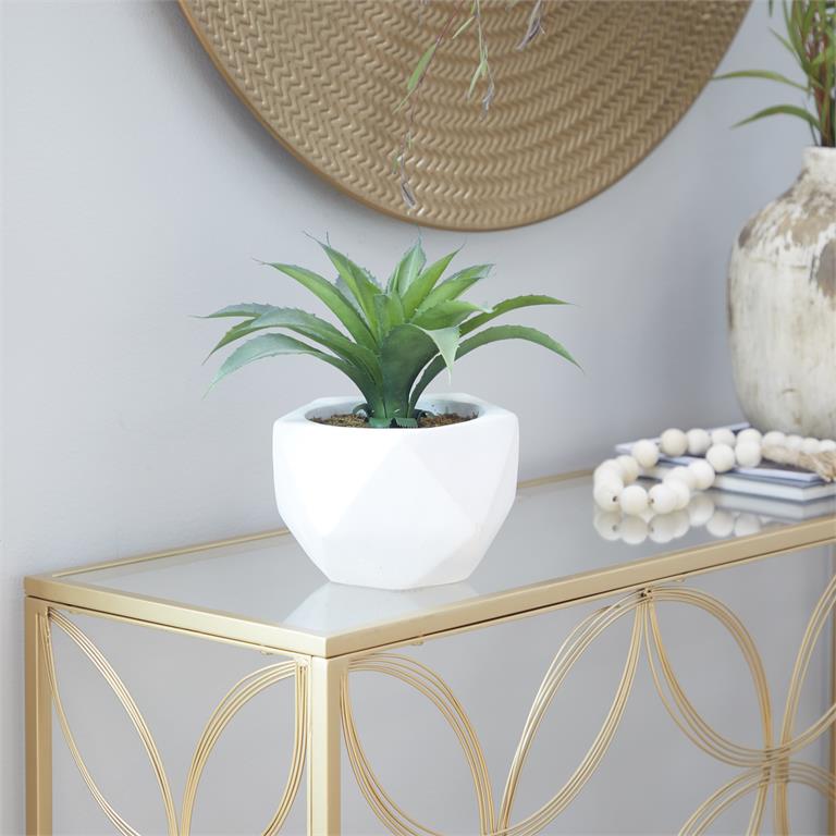 GREEN FAUX FOLIAGE AGAVE ARTIFICIAL PLANT WITH WHITE CERAMIC