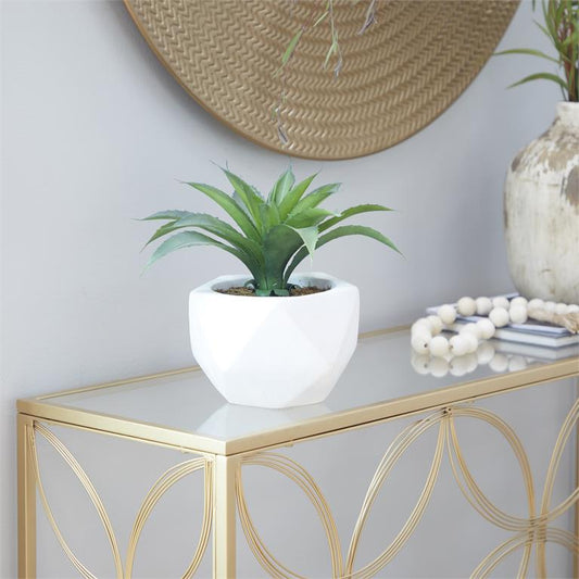 GREEN FAUX FOLIAGE AGAVE ARTIFICIAL PLANT WITH WHITE CERAMIC