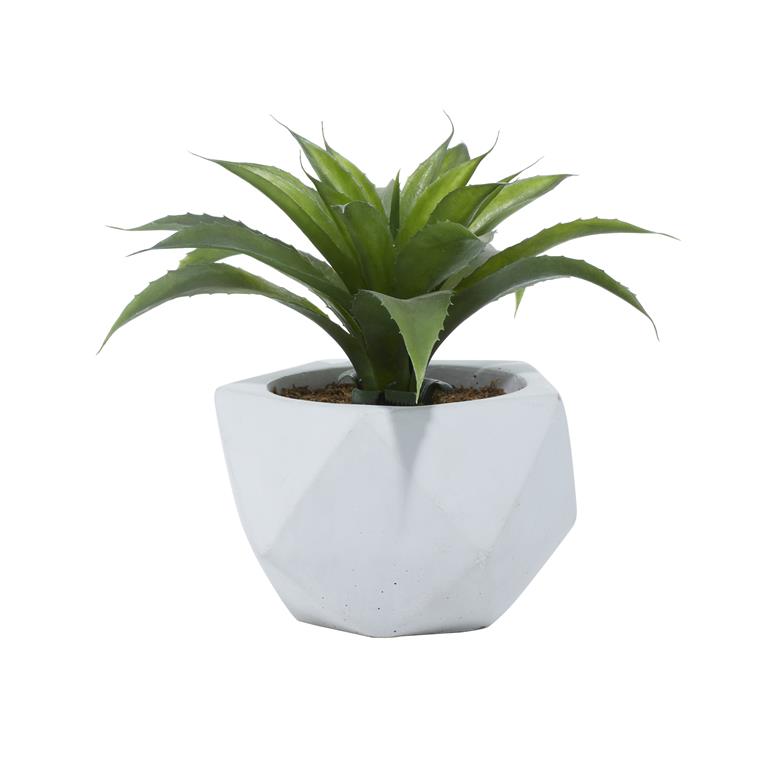 GREEN FAUX FOLIAGE AGAVE ARTIFICIAL PLANT WITH WHITE CERAMIC