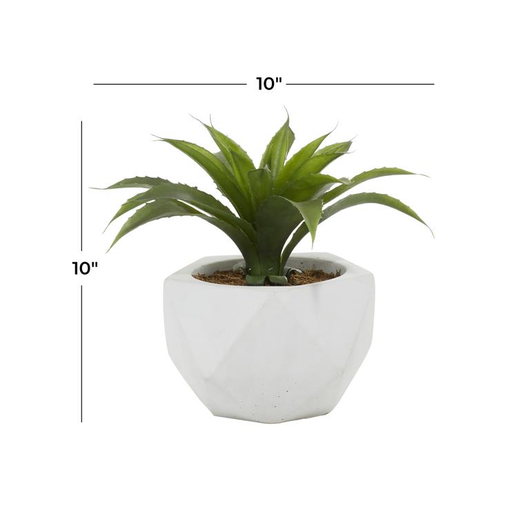 GREEN FAUX FOLIAGE AGAVE ARTIFICIAL PLANT WITH WHITE CERAMIC