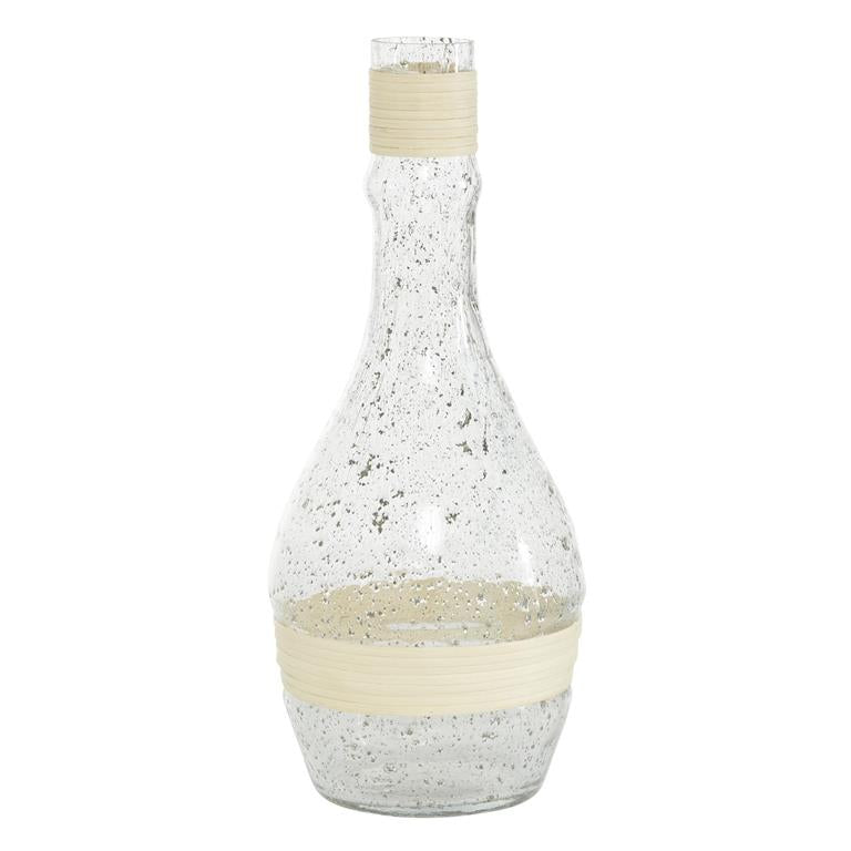 CLEAR GLASS VASE WITH RATTAN DETAIL