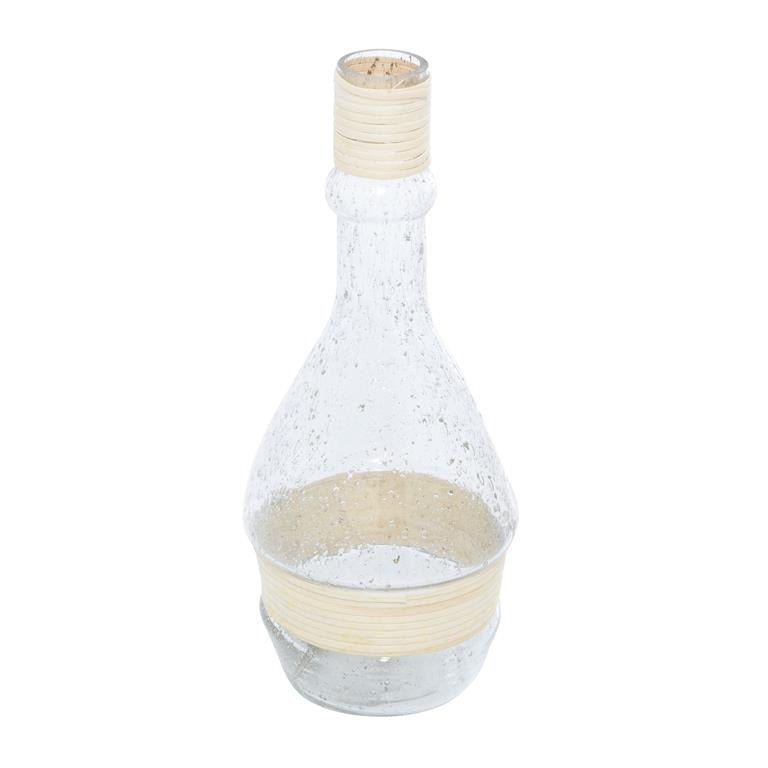 CLEAR GLASS VASE WITH RATTAN DETAIL