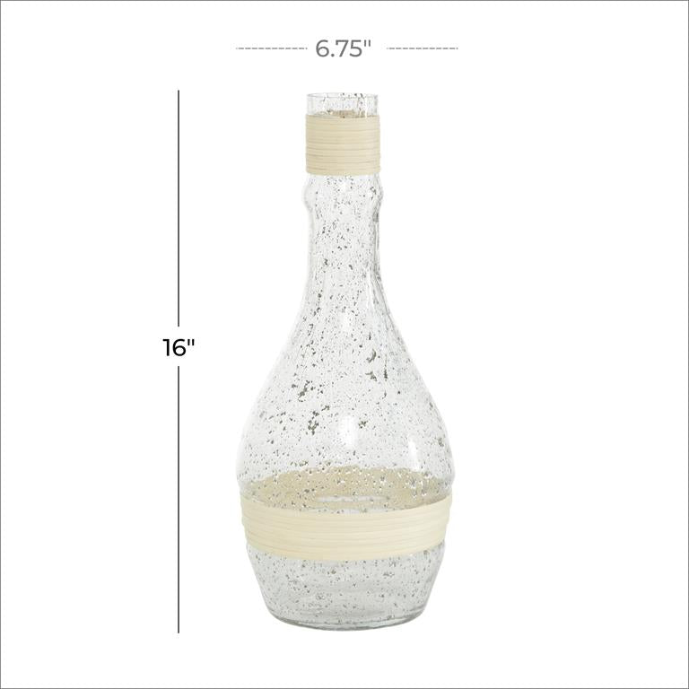 CLEAR GLASS VASE WITH RATTAN DETAIL