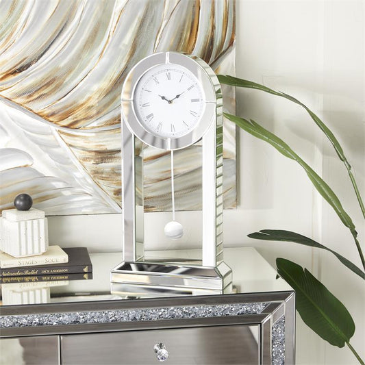 SILVER WOOD MIRRORED PENDULUM CLOCK