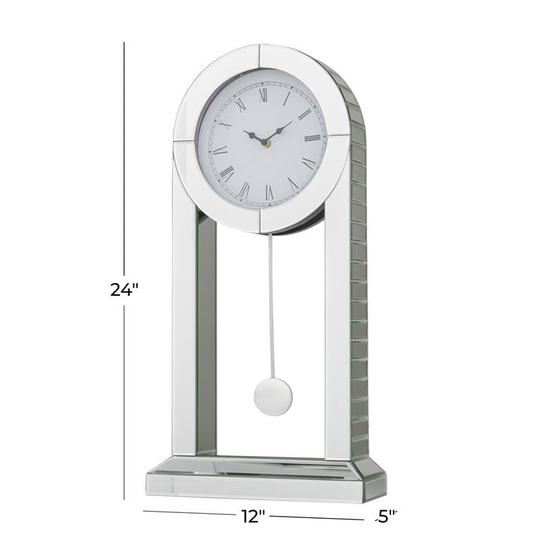 SILVER WOOD MIRRORED PENDULUM CLOCK
