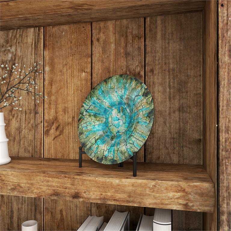 GREEN GLASS GEOMETRIC MOSAIC INSPIRED CHARGER WITH STAND
