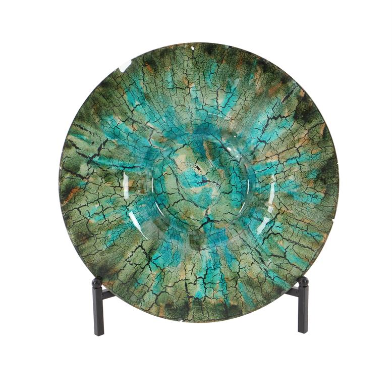 GREEN GLASS GEOMETRIC MOSAIC INSPIRED CHARGER WITH STAND