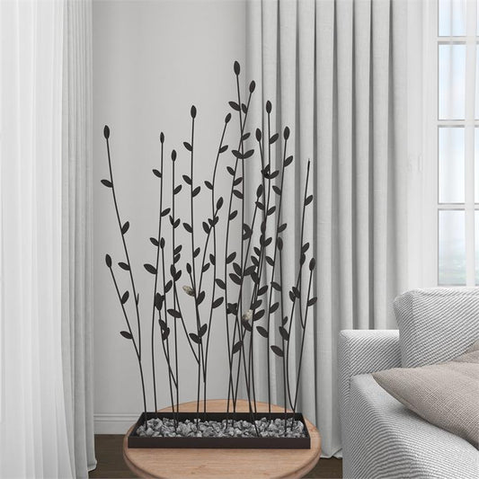 BLACK METAL FLORAL SCULPTURE WITH LOOSE STONES,