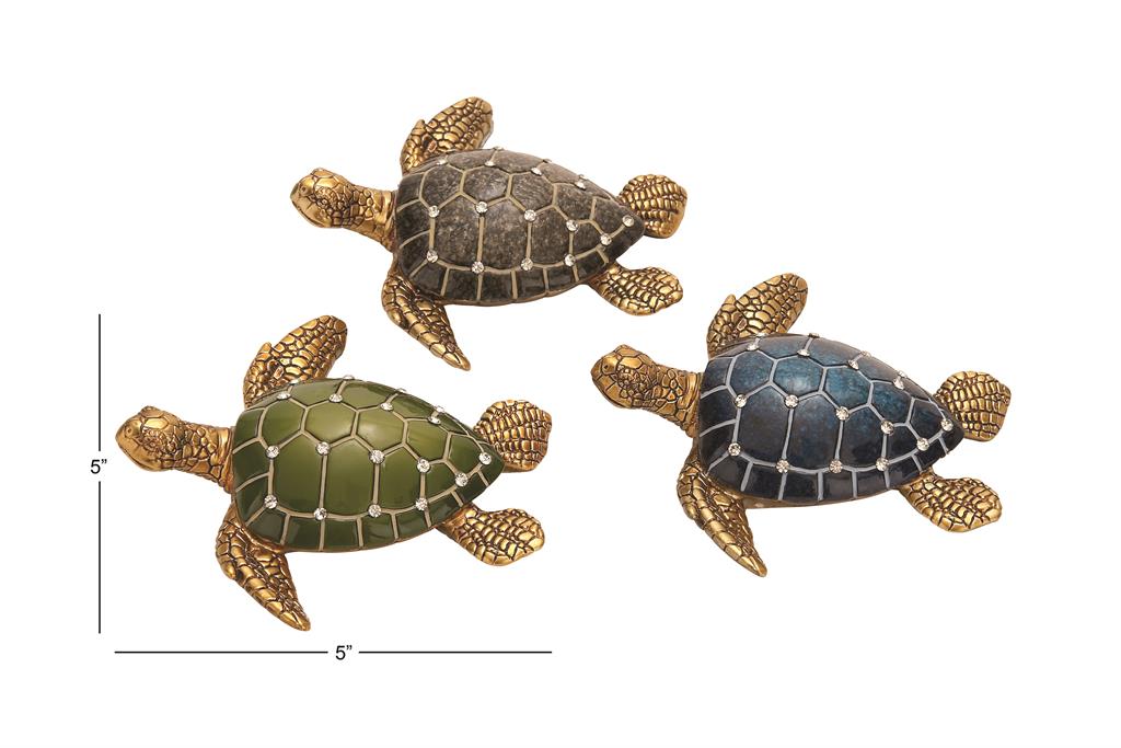 BROWN POLYSTONE TURTLE SCULPTURE, 3 ASSORTED