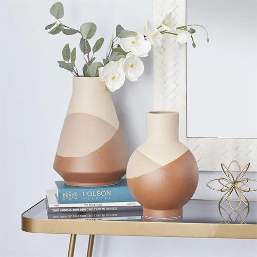 Tan Ceramic Modern Vase, Large 12", Small 11"H