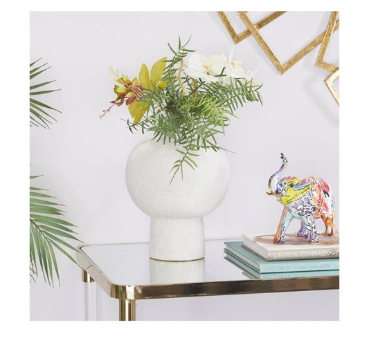 COSMOLIVING BY COSMOPOLITAN WHITE CERAMIC HANDMADE VASE