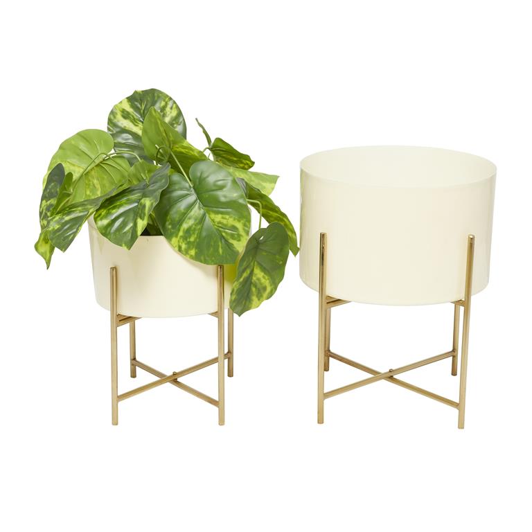 COSMOPOLITAN CREAM METAL PLANTER WITH REMOVABLE STAND