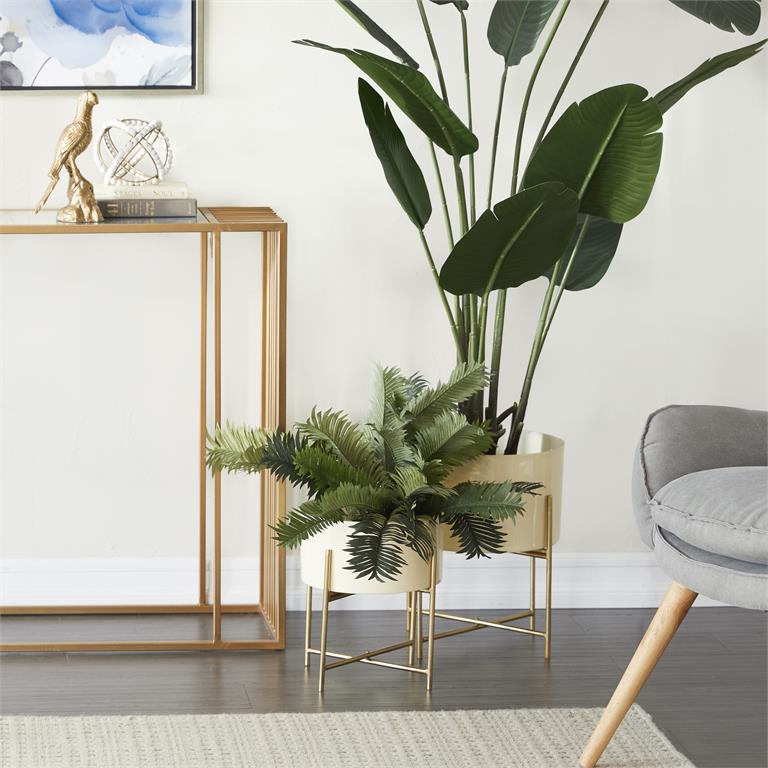 COSMOPOLITAN CREAM METAL PLANTER WITH REMOVABLE STAND