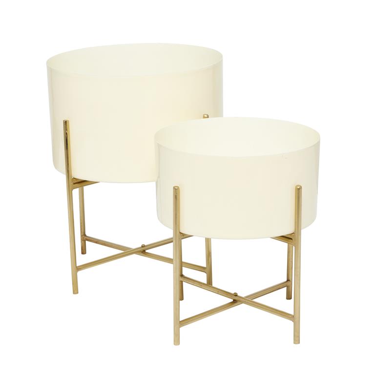 COSMOPOLITAN CREAM METAL PLANTER WITH REMOVABLE STAND