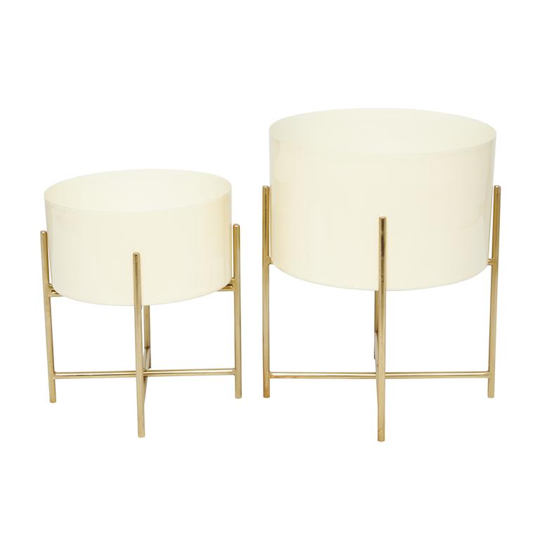 COSMOPOLITAN CREAM METAL PLANTER WITH REMOVABLE STAND