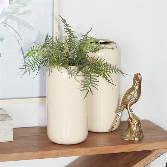 CREAM METAL VASE,