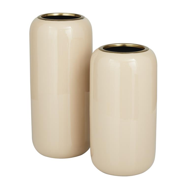 CREAM METAL VASE,