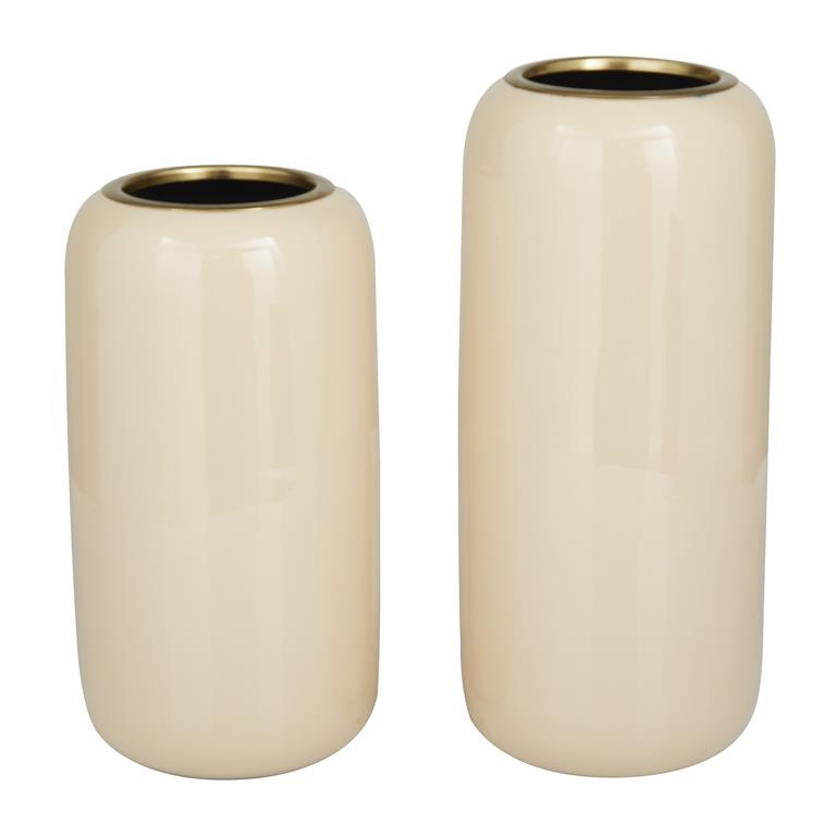 CREAM METAL VASE,