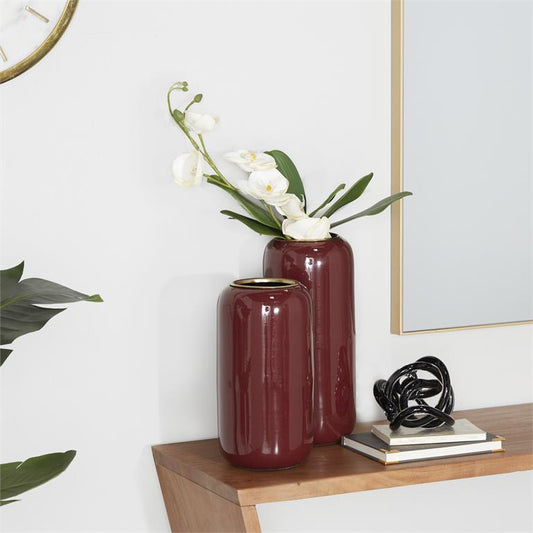 RED METAL VASE,