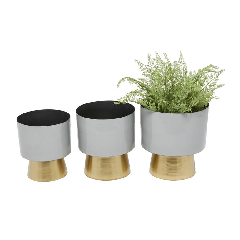 COSMOPOLITAN GRAY METAL PLANTER WITH GOLD BASE