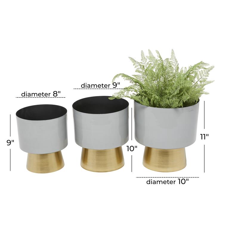 COSMOPOLITAN GRAY METAL PLANTER WITH GOLD BASE