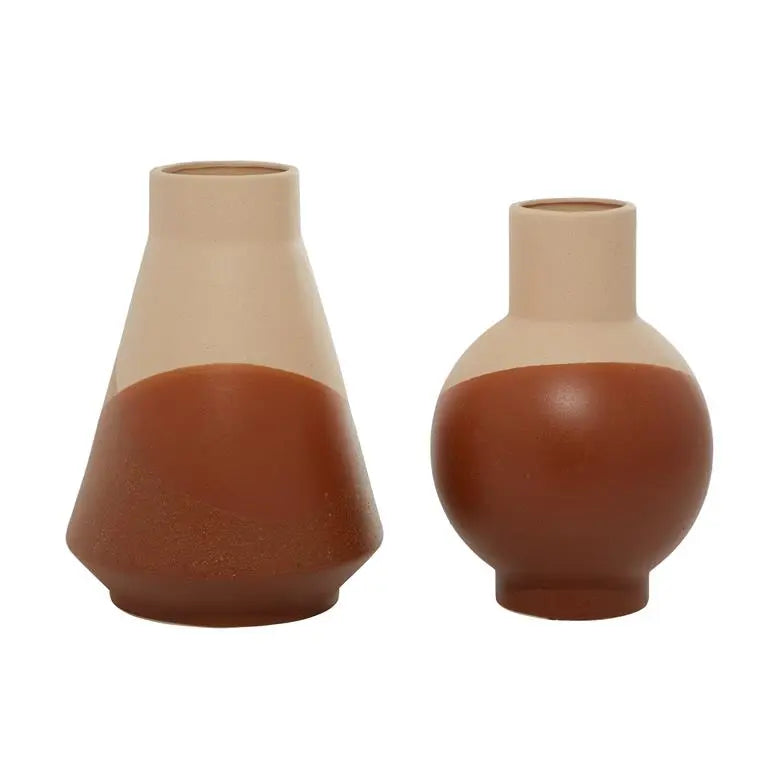 Tan Ceramic Modern Vase, Large 12", Small 11"H