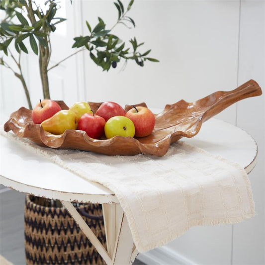BROWN TEAK WOOD LEAF HANDMADE LIVE EDGE TRAY