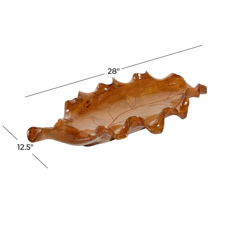 BROWN TEAK WOOD LEAF HANDMADE LIVE EDGE TRAY