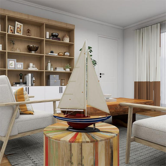 DARK BROWN WOOD SAIL BOAT SCULPTURE WITH LIFELIKE RIGGING