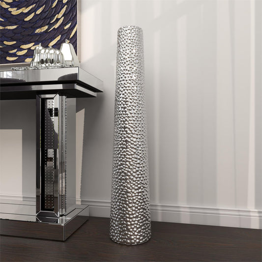 SILVER CERAMIC TALL VASE WITH BUBBLE TEXTURE
