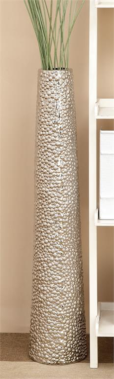 SILVER CERAMIC TALL VASE WITH BUBBLE TEXTURE