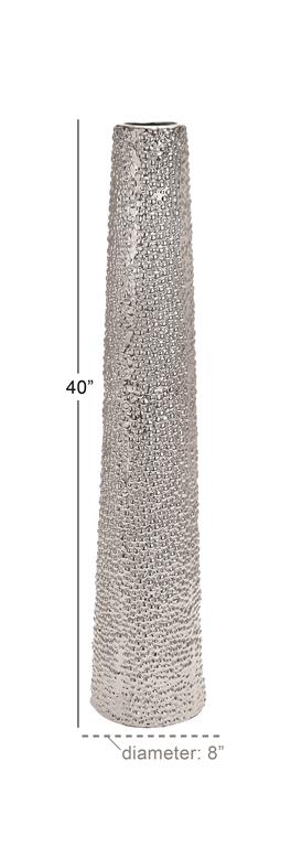 SILVER CERAMIC TALL VASE WITH BUBBLE TEXTURE