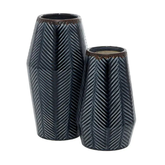Dark Blue Ceramic Contemporary Vase