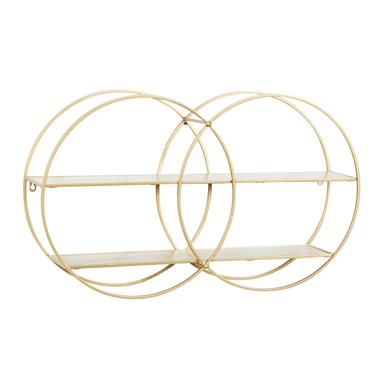 COSMOPOLITAN GOLD METAL ROUND 2 SHELF WALL SHELF