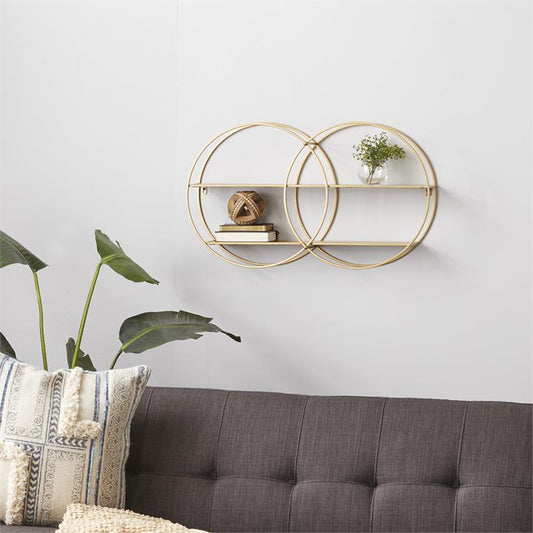 COSMOPOLITAN GOLD METAL ROUND 2 SHELF WALL SHELF