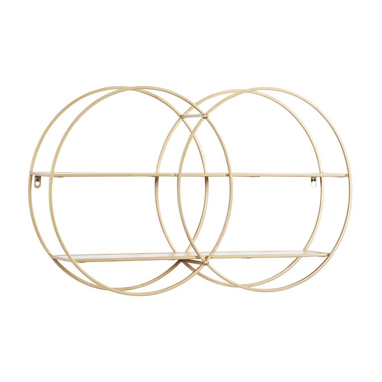 COSMOPOLITAN GOLD METAL ROUND 2 SHELF WALL SHELF