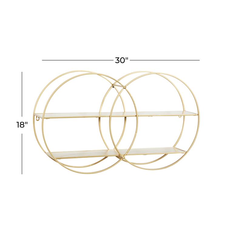 COSMOPOLITAN GOLD METAL ROUND 2 SHELF WALL SHELF