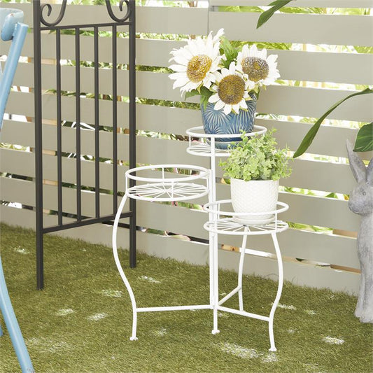 WHITE METAL STARBURST INDOOR OUTDOOR 3 TIER PLANTSTAND