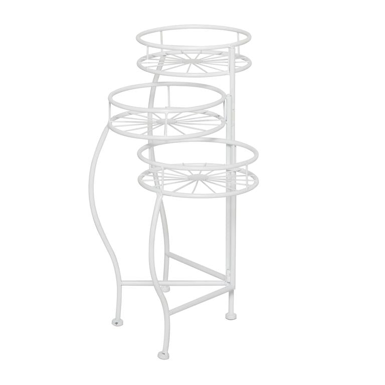 WHITE METAL STARBURST INDOOR OUTDOOR 3 TIER PLANTSTAND